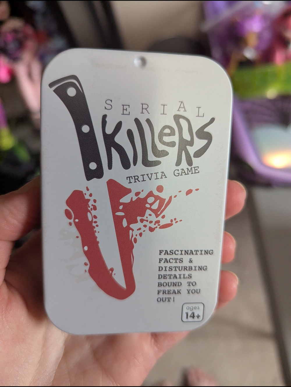 Spirit Black Serial Killer Trivia Game Tin From Spirit Halloween